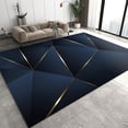 thumbnail image 1 of Light Luxury Blue Area Rug, Golden Geometric Triangle Lines Non Slip Kids Rugs, Noise Reduction Machine Washable Carpet For Indoor Living Room Bedroom Office Decor Mat 2x3ft, 1 of 6