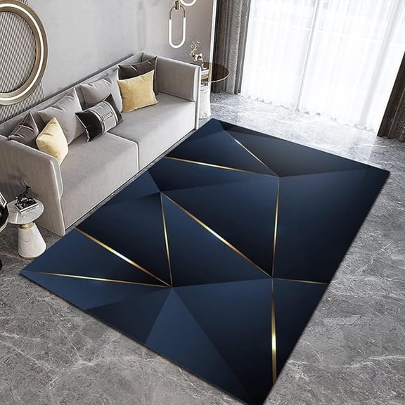 Light Luxury Blue Gold Area Rug, Modern Triangular Geometric Large Rugs, Easy Clean Carpet Washable Indoor Non-Slip Rug For Boys And Girls Nursery Bed Living Room Carpets Decor 1x2ft