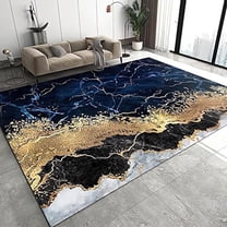 Light Luxury Blue Gold Marble Area Rug, Luxury Gold Powder Texture Non Slip Living Room Rugs, Easy Care Durable Carpet For Indoor Bedroom Office Decor Mat 5x6ft