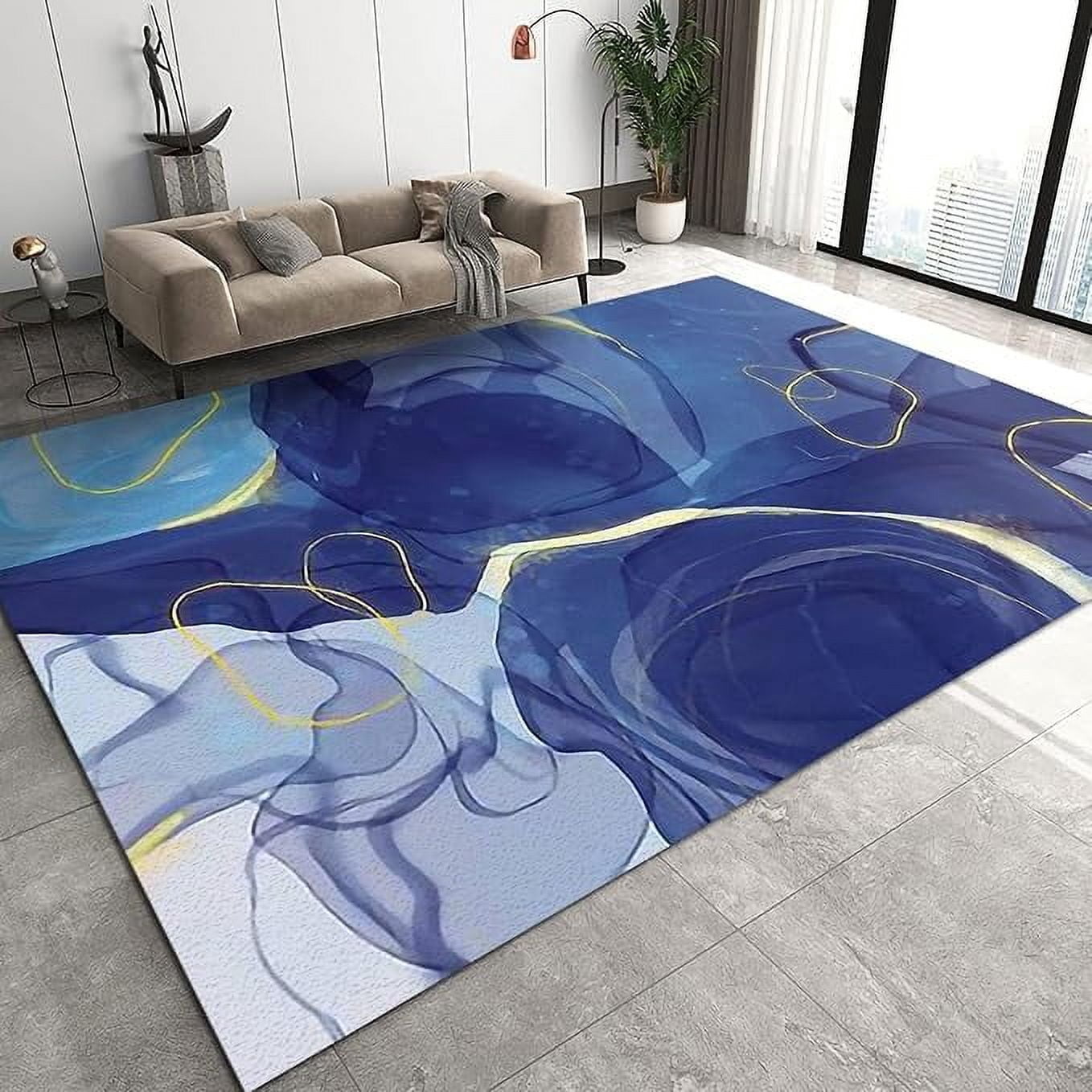 Light Luxury Blue Light Marble Texture Area Rug, Modern Water Ripple ...