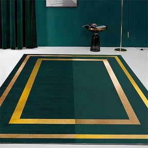 Light Luxury Emerald Green Area Rug, Gold Border Non Slip Throw Accent Rug, Machine Washable Carpet For Indoor Living Room Bedroom Office Decor Mat 1x2ft