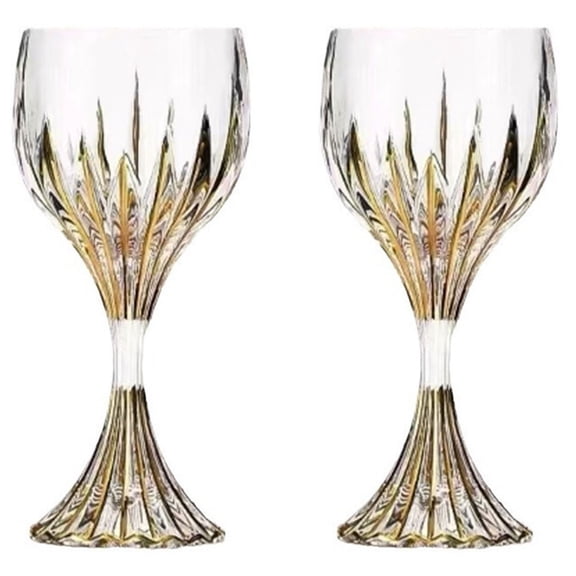 Light Luxury Gold Wine Glass European Style Vintage Crystal Glass Goblet, 2Pcs