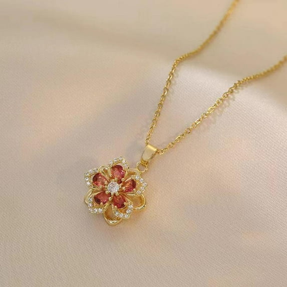 Light Luxury High Fashion Necklace Rotating Bauhinia Flower Zircon Fl Xmas L7U8