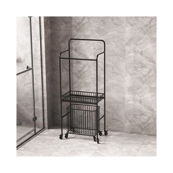 Light Luxury Movable Bathroom Storage Rack Floor Hotel Bath Towel Storage Towel Rack With Wheels Dirty Clothes Basket