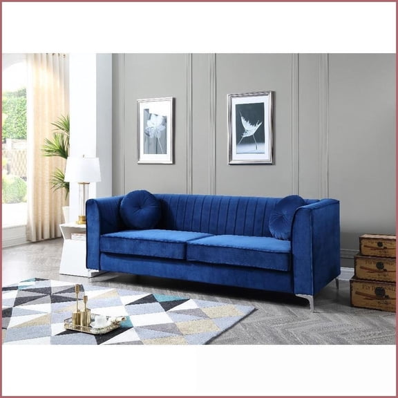 Light Luxury Navy Blue Micro Suede Velvet Sofa  Comfortable Coil Cushions, Included Pillows, Easy Assembly for Living Room | Navy Blue | Velvet | Metal