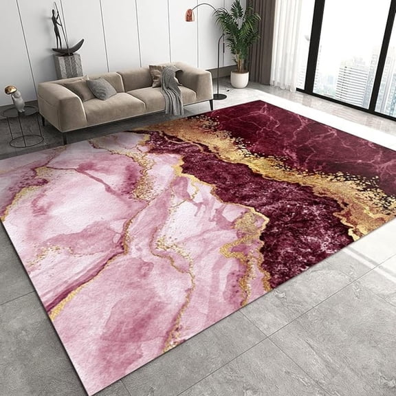 Light Luxury Pink Gold Marble Area Rugs, Pink Marble Texture Easy Clean Rug, Soft Non-Skid Carpet Throw Rug For Kids Teen Girls Boys Bedroom Living Room Bathroom Office 1x2ft