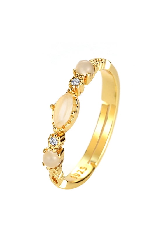 Light Retro Natural Stone Opal with Hollow Pattern, White Copper Material, Orange Color, One Size, Adjustable Open Fashion Ring