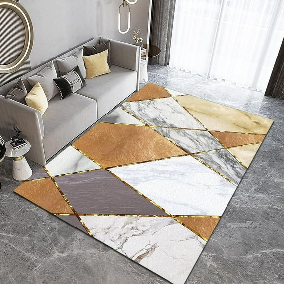 Light Luxury Simple Gray White Marble Area Rug Golden Stripes Intersection Large Rugs Indoor Non Slip Room Sofa Living Bedroom Home Decor Floor Mats 2x3 Small Carpet Non-slip Washable