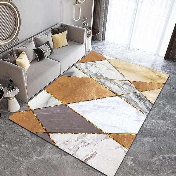 Light Luxury Simple Gray White Marble Area Rug Golden Stripes Intersection Large Rugs Indoor Non Slip Room Sofa Living Bedroom Home Decor Floor Mats 3x4 Small Carpet Non-slip Washable
