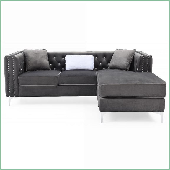 Light Luxury Sofa Chaise – Easy Small Space Delivery, Durable Kiln-Dried Frame | Gray | Tufted Back | Velvet