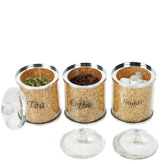 Light Luxury Style Gold Crystal Crushed Diamond Storage Jar - Multi-Purpose Sealed Food Organizer for Kitchen Living Room Decoration, Candy Tea Coffee Bean Organization