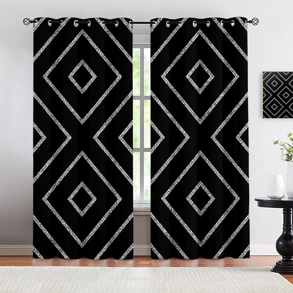 Light Luxury White Lines Decorative Window Shades, Abstract Black Geometry Thermal Insulated Blackout Curtains, Washable Soundproof Grommet Drapes For Living Room Office 21"W x 45"L (Pack of 2)