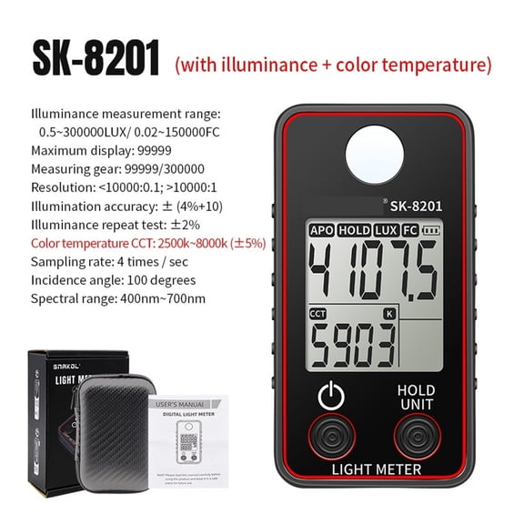 Light Meter Digital Illuminance Meter Handheld Lux Tester LCD 0.5-300,000 Lux/Fc Pocket Luxmeter Photometer Grow Plants ,High Precision