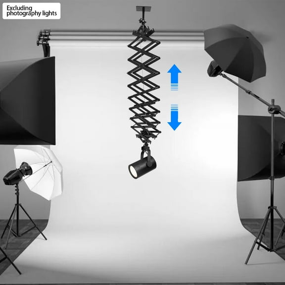 Light Mount Support W/Safety Rope, Drop Pantograph, Photography Ceiling Rail System Black 2m Length Adjustable Photo Light Hanger For Live Broadcast Studio Photography Flash Specialized Equipment