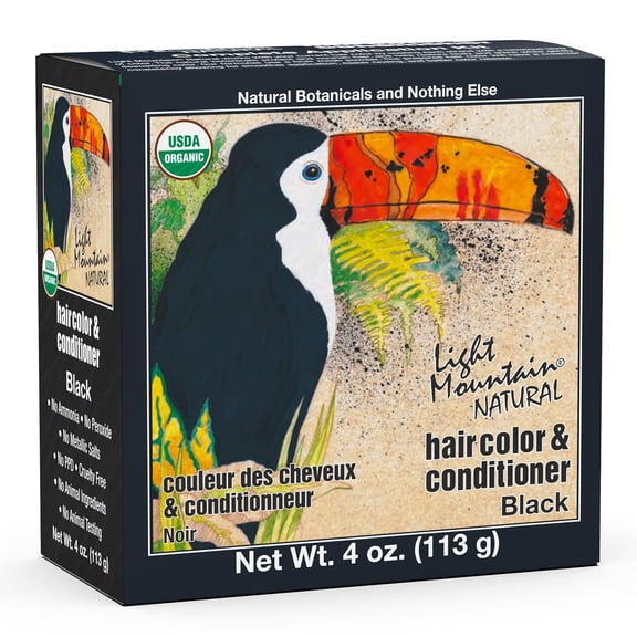 Light Mountain Henna Hair Color & Conditioner  Black Hair Dye, Organic Henna Leaf Powder and Botanicals, Chemical-Free, Semi-Permanent Hair Color + 4 Hair Clips
