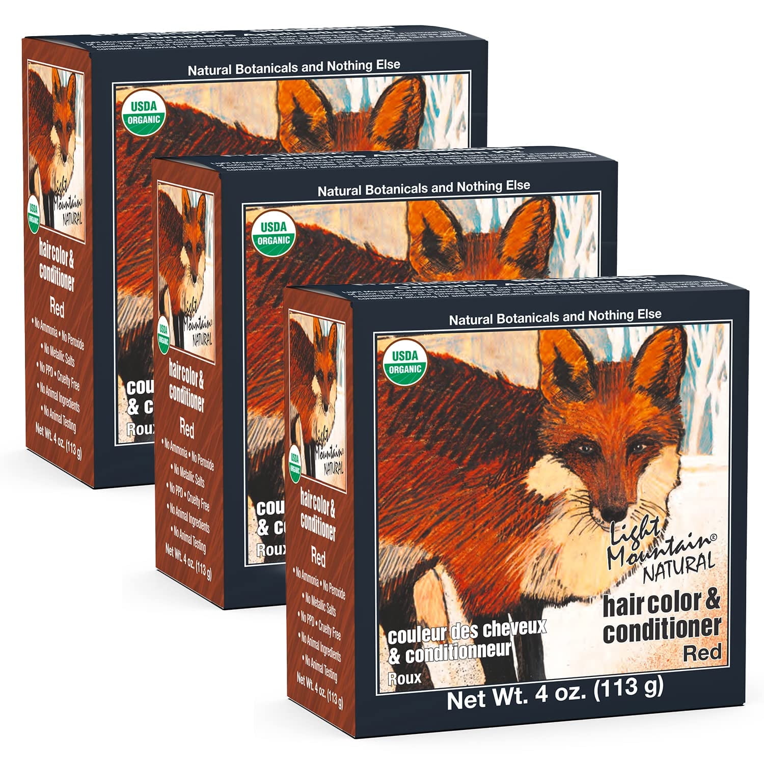 Light Mountain Natural Hair Color & Conditioner, Red, 4 oz (113 g) (Pack of 3)