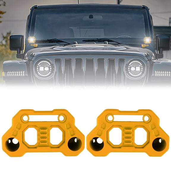 Light Mounting Bracket Hood Cowl Mount Brackets Front A-Pillar Offroad LED Pod Light Work Light Brackets Compatible with 2018-2025 Jeep Wrangler JL/JLU 2020-2025 Gladiator JT (Yellow)