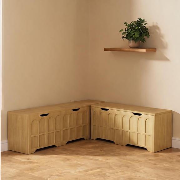 Light Natural Particle Board MDF 3-Piece L-Shaped Storage Bench for Seating and Storage, Modern Minimalist Style