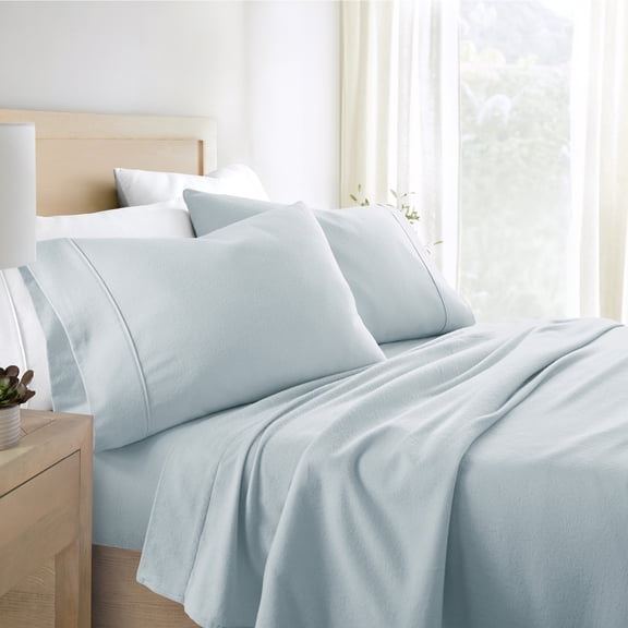 Light Navy 4 Piece 100% Cotton Flannel Deep Pocket Sheet Set, Twin, by Noble Linens