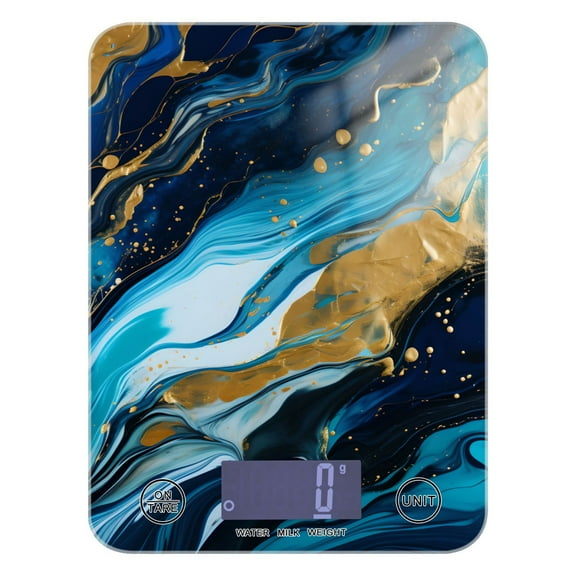 Light Navy Blue Marble Food Scale Multifunction Digital Kitchen Scale 11lb Weight Grams Oz Tempered Glass Decor for Baking Cooking Meal Prep