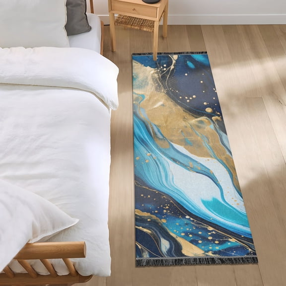 Light Navy Blue Marble Runner Area Rug 2x6 Soft Non-Slip Washable Bedside Carpet for Hallway Bedroom Living Room Home Decor