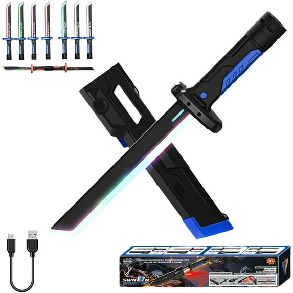 Light Up Neon Sword,17.3 Inch Spark Blade Swords with Multicolor LED Lights and Fog,Rechargable Light Up Sword for Costumes,Halloween Cosplay,Display (with 3 Flints)