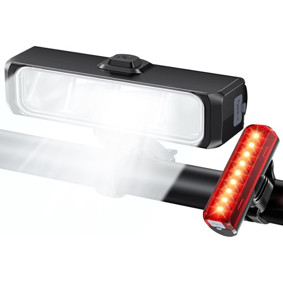 Light for Night Riding, Super Bright & Wide Beam Lights, 4+5 Modes USB Rechargeable Headlight and Taillight Set, IP65 Light Bar for Ebike MTB Off-Road Cycling