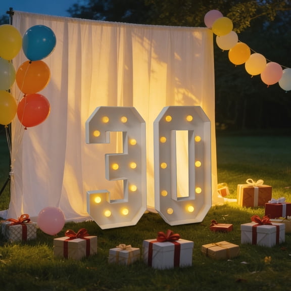 Light Up Number 30, 3Ft Tall LED Marquee Numbers for 30th Birthday Party Decor, Warm White Battery Powered Backdrop Sign, Easy Assembly Big Lighted Numbers for Anniversary, Wedding, Photo Booth