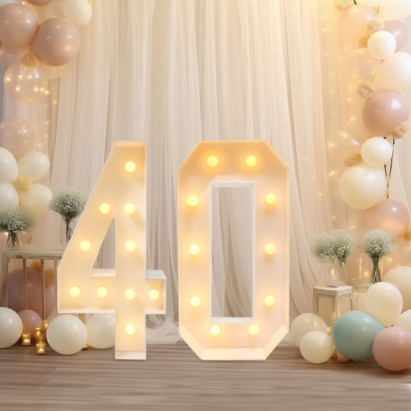 Light Up Numbers 40 for Birthday Decorations, 3.3FT Tall Marquee Number 40 with 20 Warm LED Bulbs, Battery Powered Light Up Number for 40th Birthday Party Anniversary Decor Photo Background
