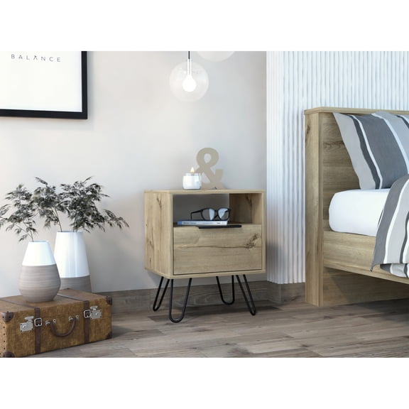 Light Oak 1 - Shelf 1 - Drawer Nightstand / Warm Wood Hue for Bedroom Decor