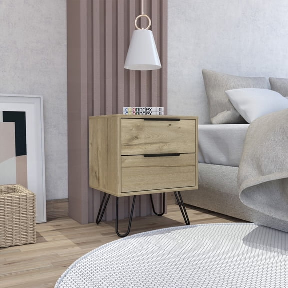 Light Oak 2-Drawer Classic Bedroom Nightstand