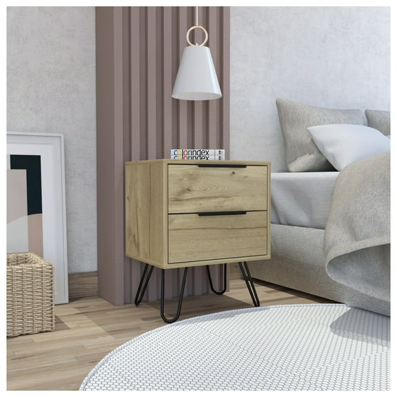 Light Oak 2-Drawer Rectangle Nightstand