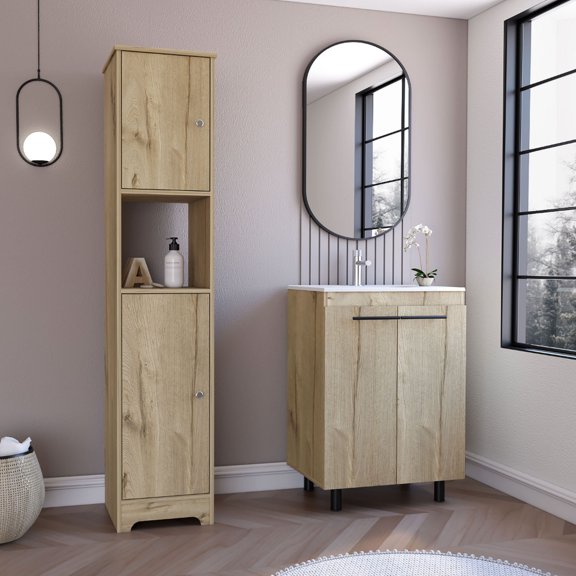 Light Oak 2-Piece Bathroom Set, Clear Assembly Steps and Good Materials - Smooth Assembly for Bathroom Utility