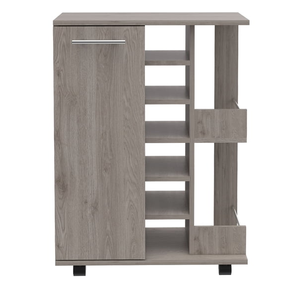 Light Oak 2-Shelf 6-Bottle Bar Cart with Division,Light Oak Particle Board Furniture Dining Kitchen Islands Carts