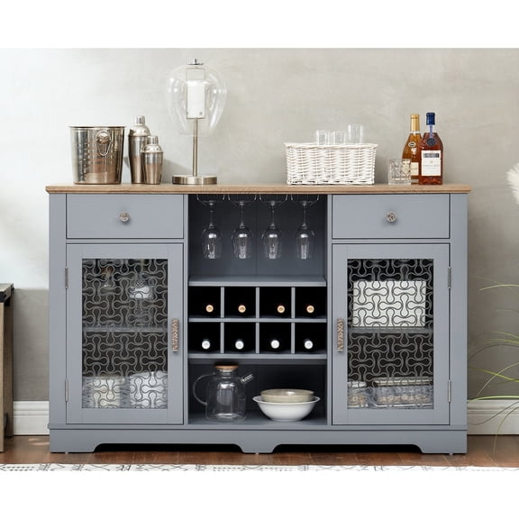 Light Oak Buffet with 4 Glass Racks / Store Glassware Securely
