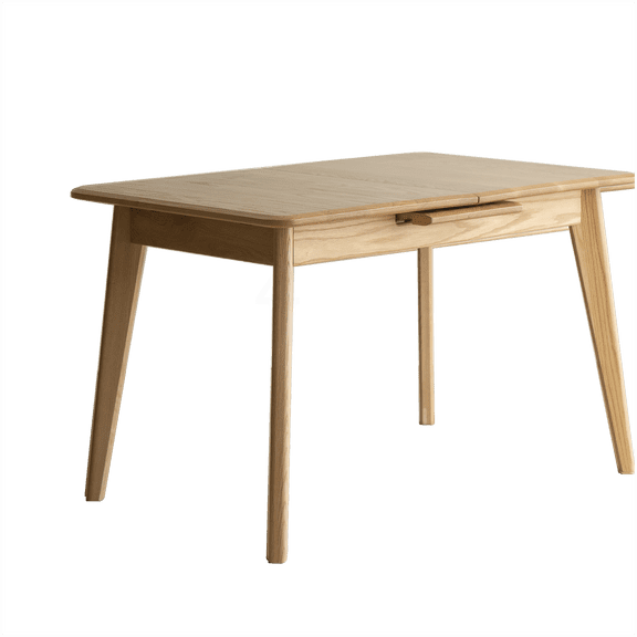 Light Oak Extendable Dining Table, Solid Wood Round Corner Expandable Table, Rectangular Table for 6 to 8 People