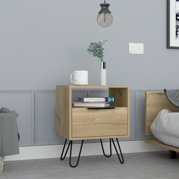Light Oak Finish, 18 lb Weight - One Open Shelf Feature - Nighttime Use - Offer Convenient Access