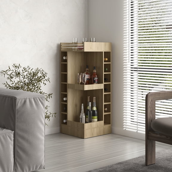 Light Oak Finish, Particle Board Construction | Modern Style for Dining Room Decor | Durable Storage with Open Shelves