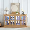 thumbnail image 1 of Light Oak Glass Display Cabinet | Control LED Lights via Remote or Smartphone | With Adjustable Glass Shelves and Smooth Tabletop | Enhance Interior Decor, 1 of 3