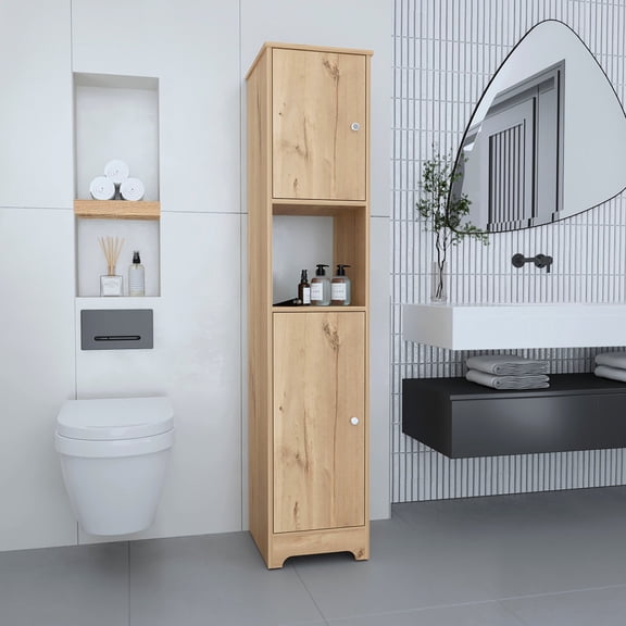 Light Oak Linen Cabinet | Store Kitchen Essentials, Showcase Decorative Items | Made with Manufactured Wood | Solve Messy Storage