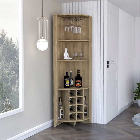 Light Oak Main Color - Shelves and Wine Rack Storage - Dining Room Decor - Stylish Room Filling