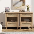 thumbnail image 1 of Set of 2 Light Oak Nightstands with Charging Station & Drawers, Rattan Side Table for Living Room, 1 of 8