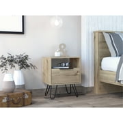 Light Oak Nightstand with Shelf and Drawer | Ideal for Displaying Glassware in Bedroom | Made of Manufactured Wood | Organizes Small Bathroom Goods