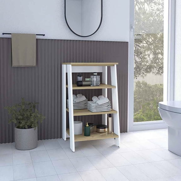 Light Oak Particle Board | Four - Open - Shelf Storage for Room Organization | Durable and Easy - to - Assemble Cabinet