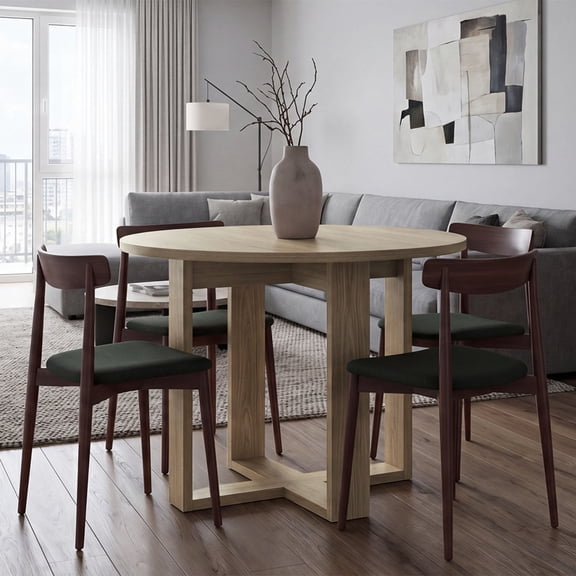 Light Oak Round Dining Table 35.4" Seats 4, Minimalist Modern Kitchen Table for Small Spaces, Freestanding Circular Dinner Table for Dining Room or Breakfast Nook