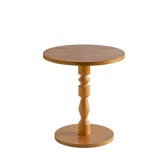 Light Oak Round Side Table, Mid-Century Modern Accent Table with MDF Top & Solid Wood Pedestal Leg, Easy Assembly End Table for Living Room