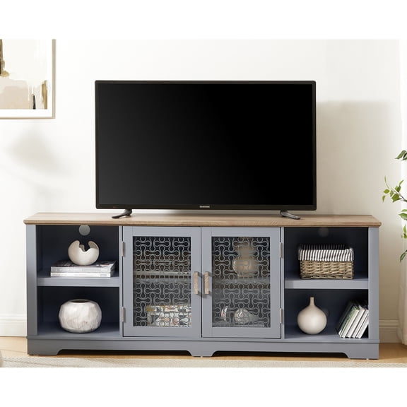 Light Oak TV Media Stand / Smooth Surface and 6 Cable Cutouts