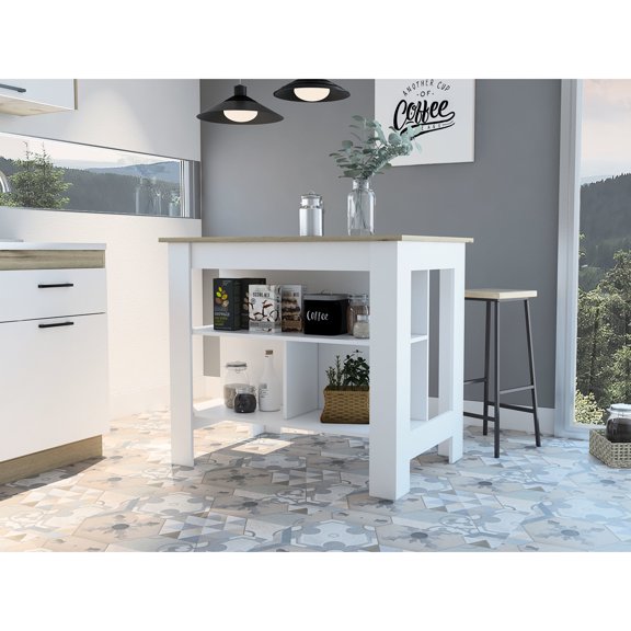 Light Oak/White Four - Leg Kitchen Island / Enhances Kitchen Functionality