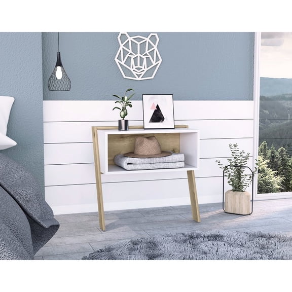 Light Oak/White Nightstand, 11.8" Deep / Beach House Bedroom / Coastal Vibe