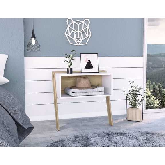 Light Oak/White Nightstand, Particle Board / Home Office Side / Simple and Practical